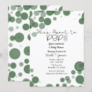 Invitation Bubbles à points Polka vert et blanc Elle est sur 