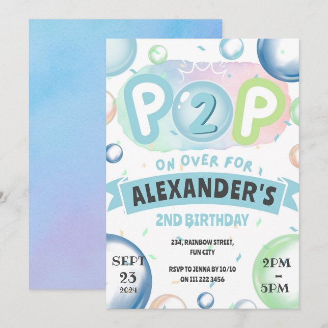 Invitation Bubbles Anniversaire Pop sur les enfants 1er 2e 3e (Devant / Derrière)