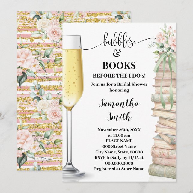 Invitation Bubbles & Books before I do Bridal Shower  (Devant / Derrière)