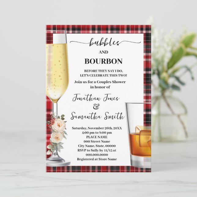 Invitation Bubbles & Bourbon Winter Buffalo Plaid Shower (Debout devant)
