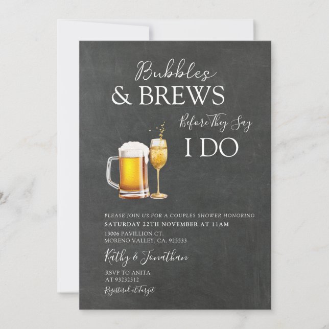 Invitation Bubbles & Brews Cocktail Chalkboard Couples Douche (Devant)