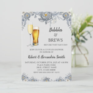 Invitation Bubbles & Brews Couples Wedding shower Grey Floral