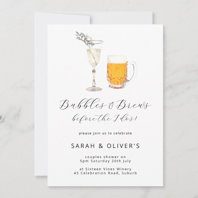 Invitation Bubbles & Brews Douche Bière moderne & Champagne (Devant)
