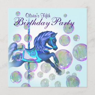 Invitation Bubbles Carousel rose Pony Girls Anniversaire