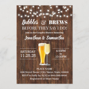 Invitation Bubbles et brasse avant de faire mariage rustique