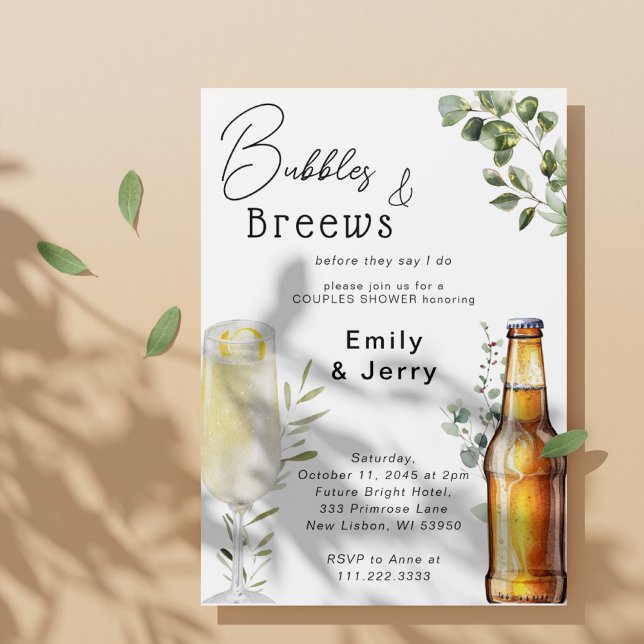 Invitation Bubbles Et Breews Eucalyptus Couple Douche Party (Créateur téléchargé)