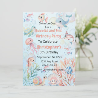 Invitation Bubbles & Fins Children's Birthday 