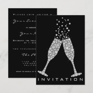 Invitation Bubbles Lunettes Champagne Cocktail Cristaux Gris
