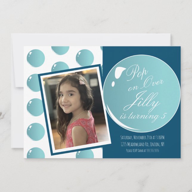 Invitation Bubbles Pop Over Rose Thème Anniversaire (Devant)