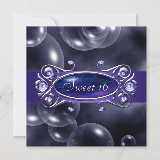 Invitation Bubbles pourpres Purple Sweet 16 Partie (Devant)