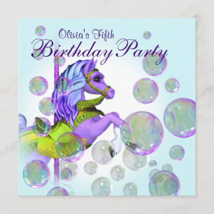Invitation Bubbles Purple Carousel Pony Girls Anniversaire