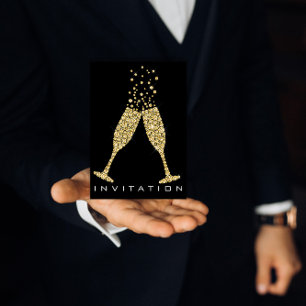 Invitation Bubbles Verres Champagne Cocktail Cristaux d'or