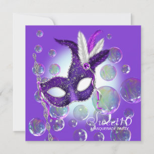 Invitation Bubbles violets Sweet sixteen violet mascarade