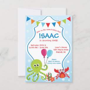 Invitation Bubbly Amusant sous la mer Premier anniversaire fê