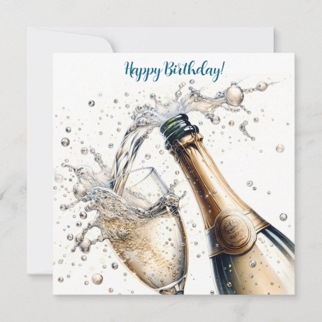 Invitation Bubbly champagne Joyeux anniversaire (Devant)
