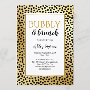 Invitation Bubbly et Brunch en points noirs et dorés