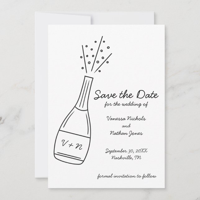 Invitation Bubbly Popping Champagne Bottle Save the Date (Devant)