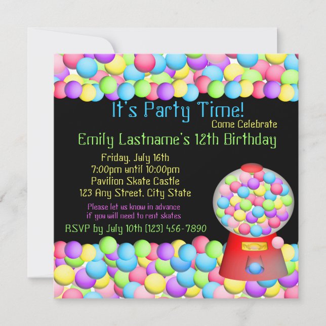 Invitation Buble Gum Party (Devant)