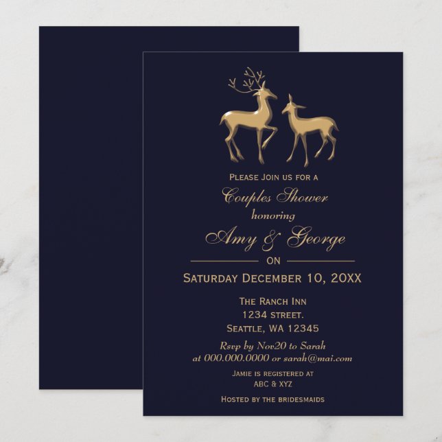 Invitation Buck and Doe Marine Gold Couples d'hiver Douche (Devant / Derrière)