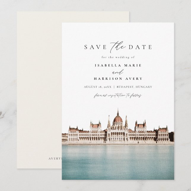 Invitation BUDAPEST, HONGRIE Skyline Enregistrer la date Invi (Devant / Derrière)