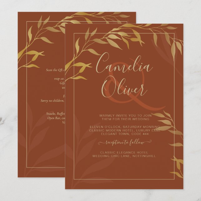 Invitation Budget All-in-1 Rustic Terracotta GOLD Mariage (Devant / Derrière)