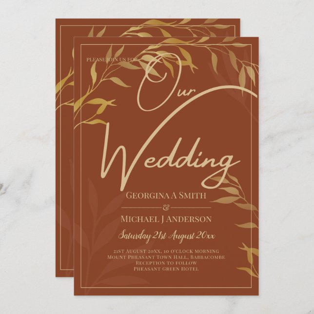 Invitation Budget All-in-1 Rustic Terracotta GOLD Mariage (Devant / Derrière)