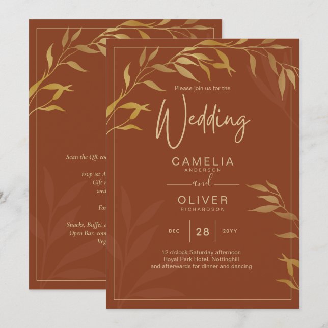 Invitation Budget All-in-1 Rustic Terracotta GOLD Mariage (Devant / Derrière)