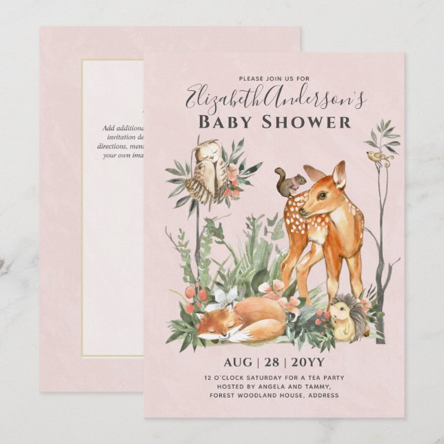 Invitation BUDGET Animaux de bois bébé garçon fille douche V. (Devant / Derrière)