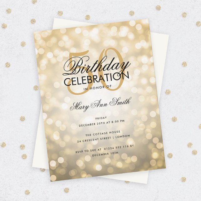 Invitation Budget Anniversaire Fête Élégante Gold Éclairage (Créateur téléchargé)