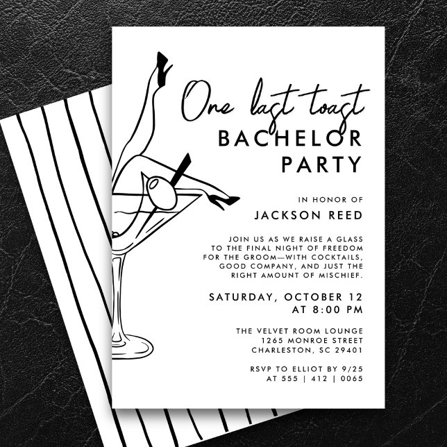 Invitation Budget Bachelor Party Martini noir et blanc (Créateur téléchargé)