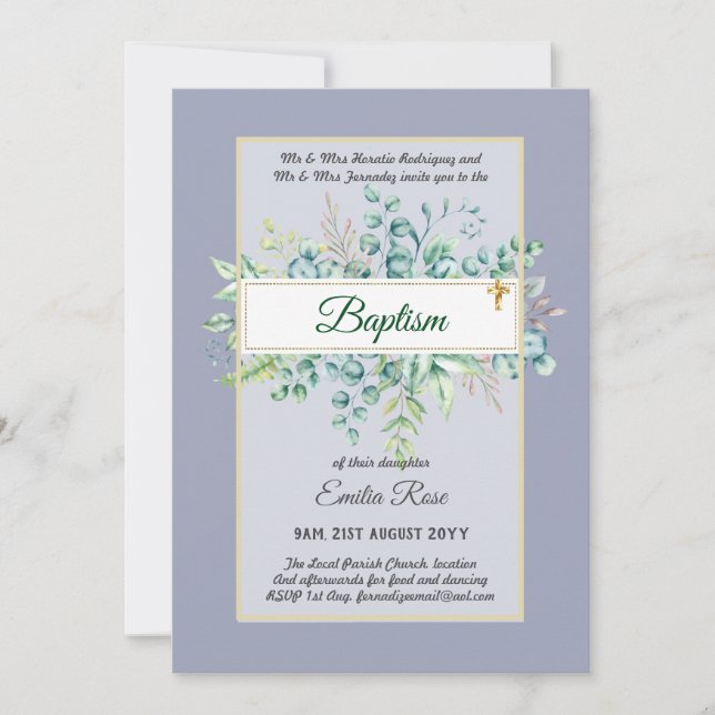 Invitation Budget BAPTISM Baptiser la verdure Feuilles Invita (Devant)