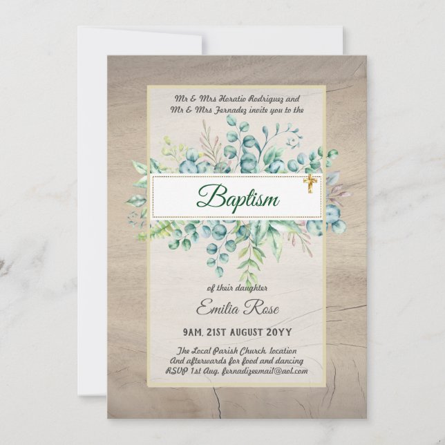 Invitation Budget BAPTISM Baptiser la verdure Feuilles Invita (Devant)