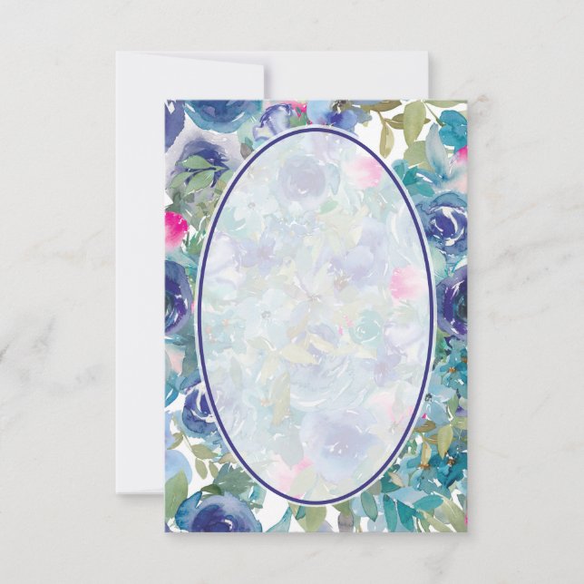 Invitation Budget blanc arrière - plan floral bleu mariage (Devant)