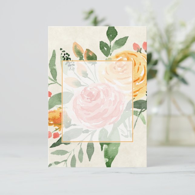 Invitation Budget blanc Elégant mariage floral orange (Debout devant)