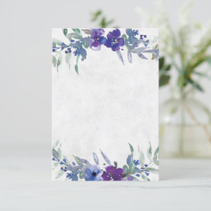 Invitation Budget blanc mariage fleuri violet et bleu