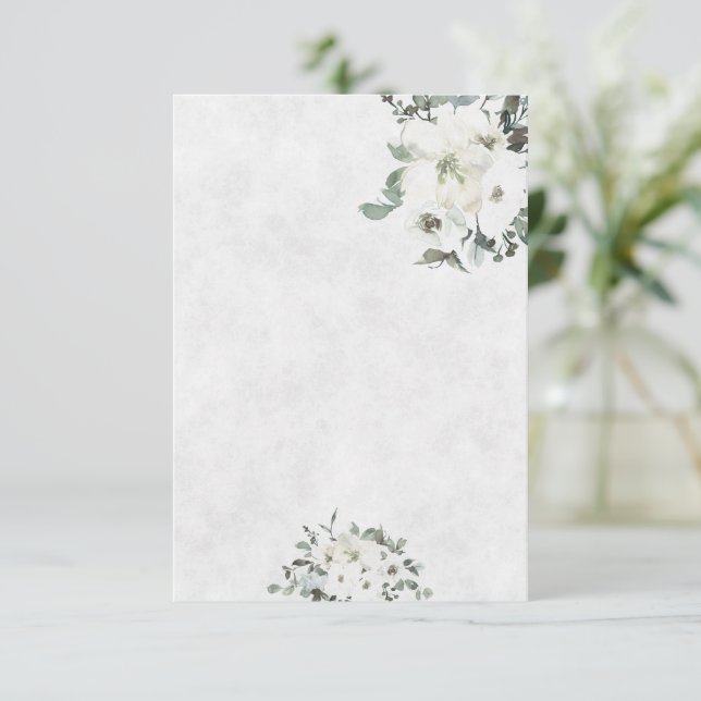 Invitation Budget blanc mariage floral aquarelle  (Debout devant)