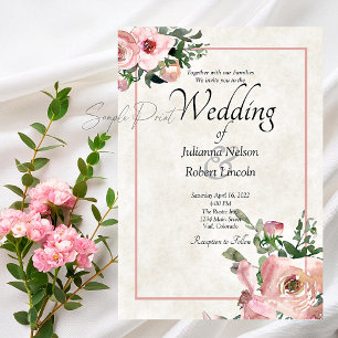 Invitation Budget blanc mariage floral rose aquarelle Invit