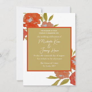 Invitation Budget Bohème Rouge Orange Or Floral 