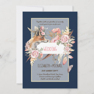 Invitation BUDGET Boho Woodland FOX Floral Mariage Moderne