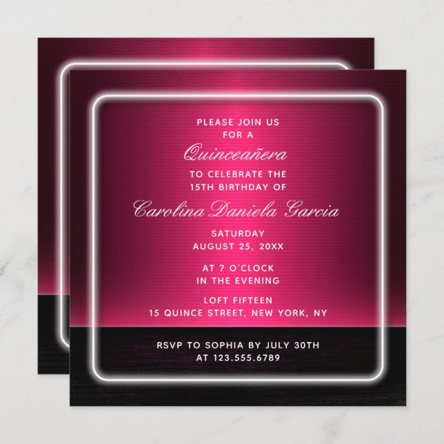 Invitation Budget Chic moderne violet fille Glam Quinceañera (Devant / Derrière)