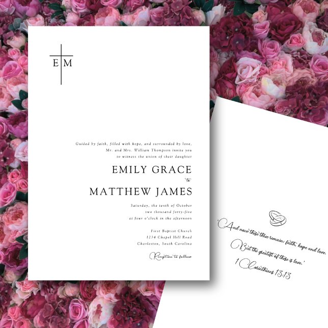 Invitation Budget Christian Monogrammed Cross Modern Minimal (Créateur téléchargé)