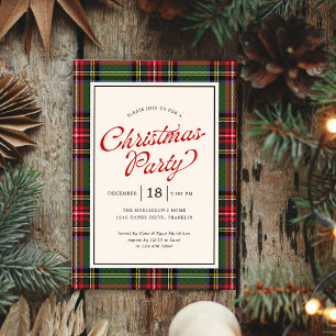 Invitation Budget Classic Plaid Retro Script Noël