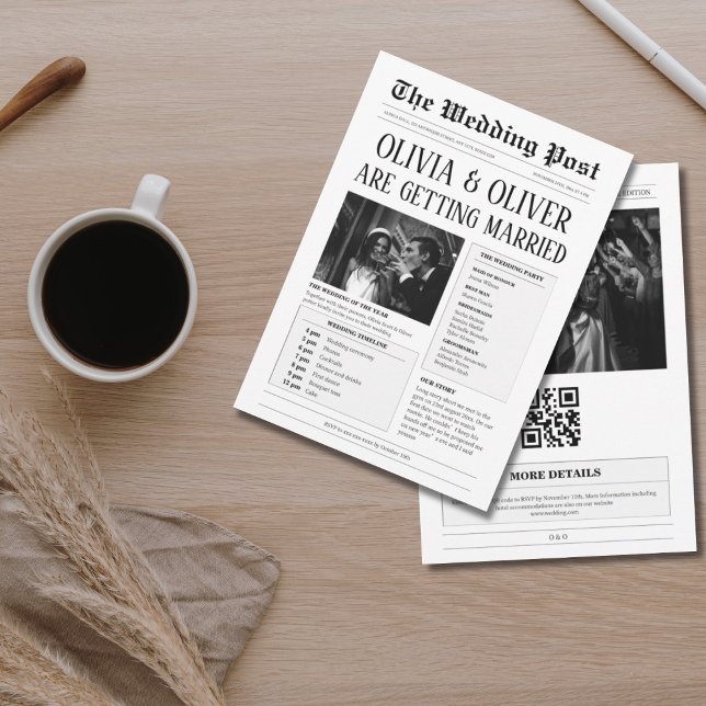 Invitation Budget, code QR, mariage de journal amusant (Créateur téléchargé)