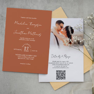 Invitation Budget de mariage photo en terre cuite Code QR Rsv