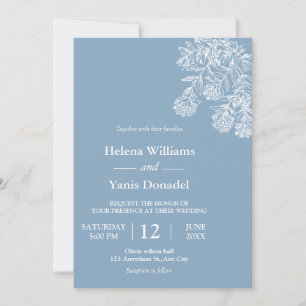 Invitation Budget Dusty bleu main tiré Mariage botanique