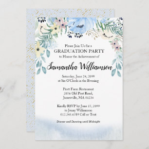 Invitation Budget Dusty Blue Floral Graduation Party