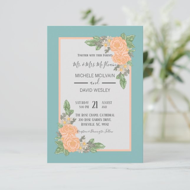 Invitation Budget Dusty rose Floral Mariage (Debout devant)