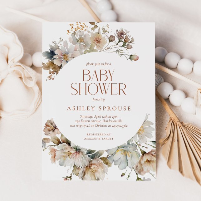 Invitation Budget Elegant Boho Baby shower botanique floral (Créateur téléchargé)