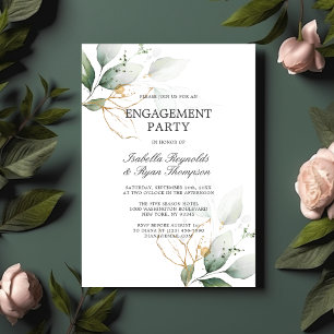 Invitation BUDGET Feuille Gold Watercolor ENGAGEMENT PARTI