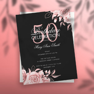 Invitation Budget Floral Anniversaire Rose Gold Black